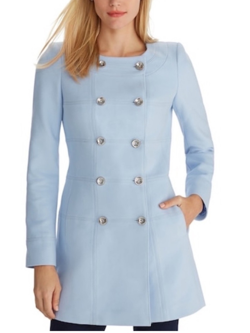 WHBM LIGHT BLUE DOUBLE BREASTED TOPPER COAT